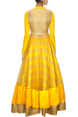 Yellow color anarkali lehenga set
