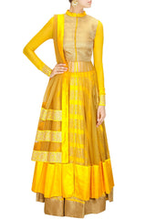 Yellow color anarkali lehenga set