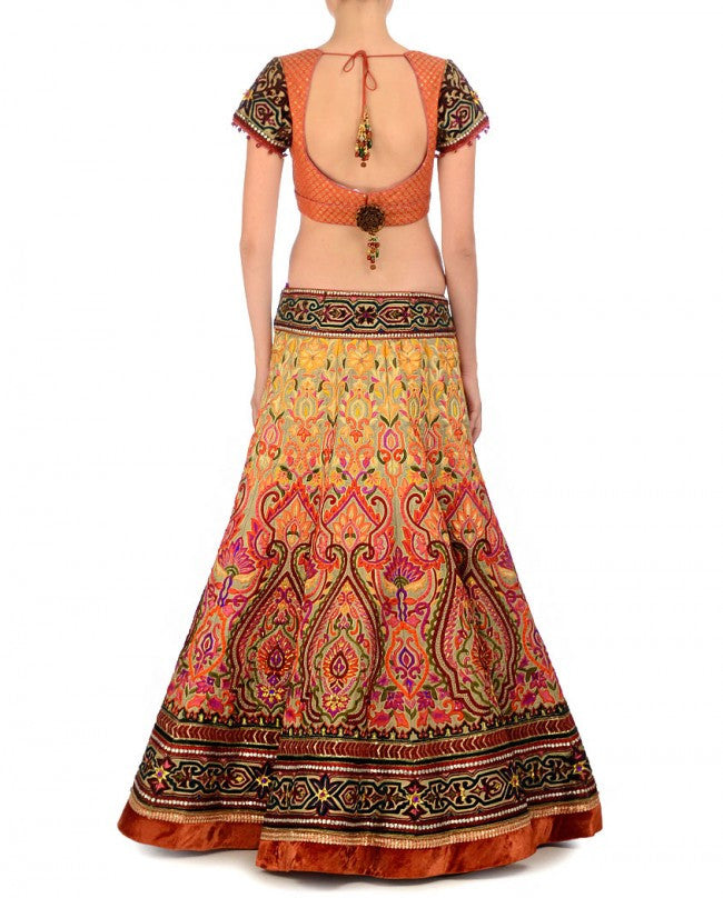 Yellow and rust bridal lehenga choli
