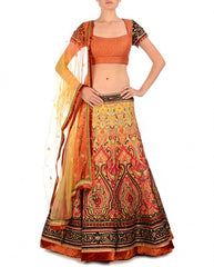 Yellow and rust bridal lehenga choli