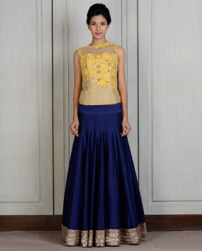 Yellow blue corset lehenga