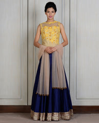 Yellow blue corset lehenga