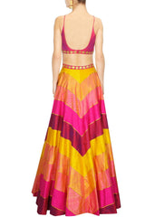 Yellow, pink Embroidered lehenga choli by Priyal Prakash