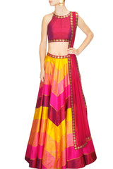Yellow, pink Embroidered lehenga choli by Priyal Prakash