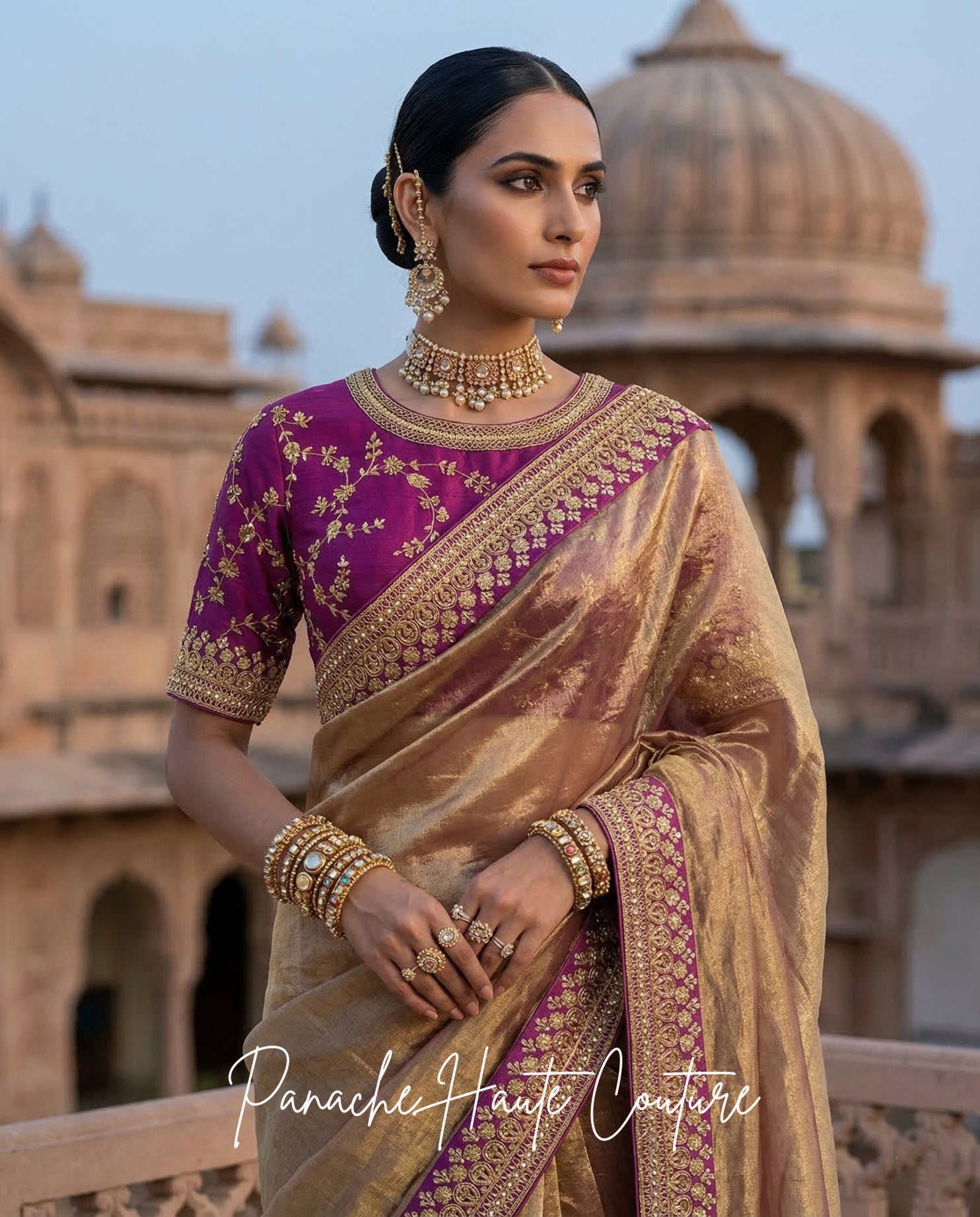 Amara – Purple Banarasi Silk Tissue Saree by Panache Haute Couture