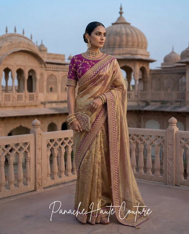 Amara – Purple Banarasi Silk Tissue Saree by Panache Haute Couture