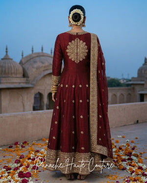 Avira Maroon Wedding Anarkali | Panache Haute Couture
