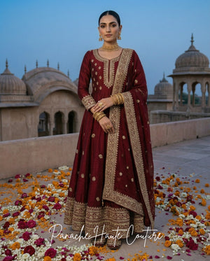 Avira Maroon Wedding Anarkali | Panache Haute Couture