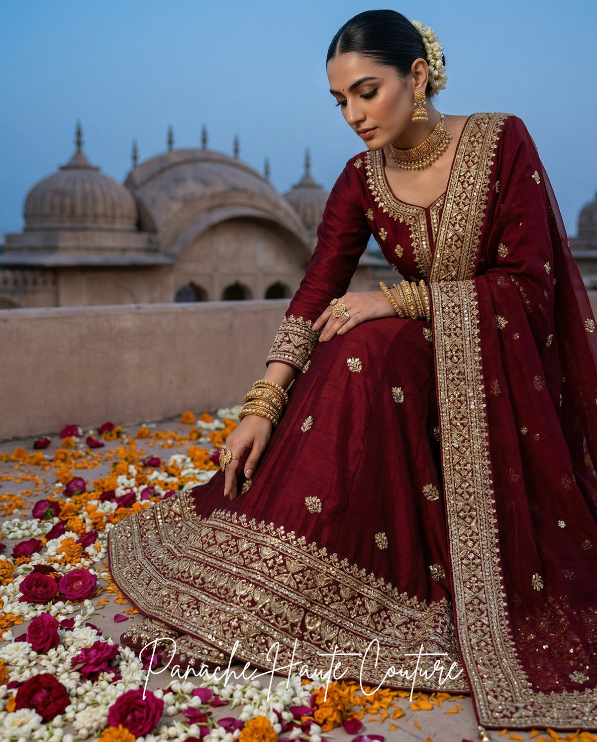 Avira Maroon Wedding Anarkali | Panache Haute Couture