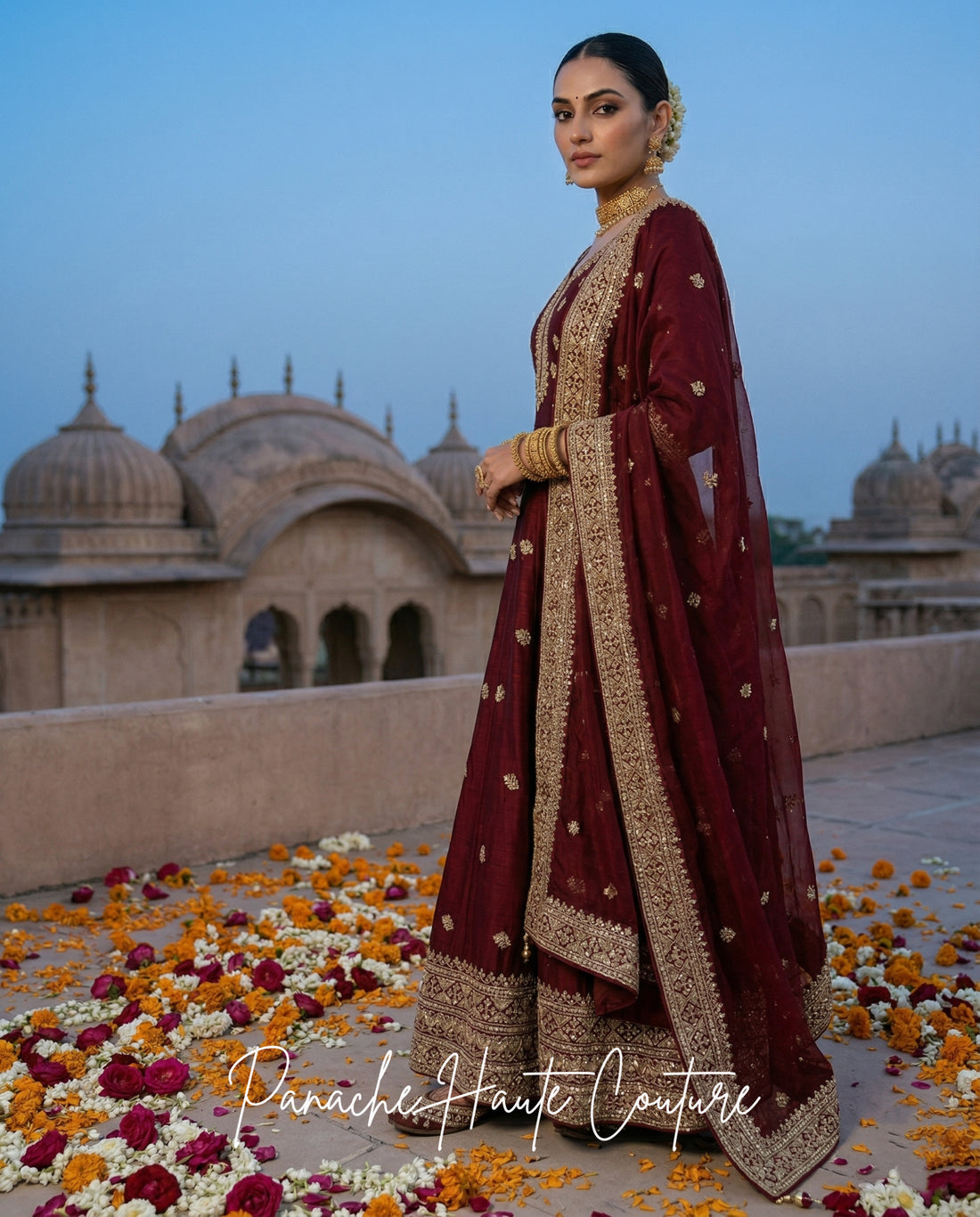 Avira Maroon Wedding Anarkali | Panache Haute Couture