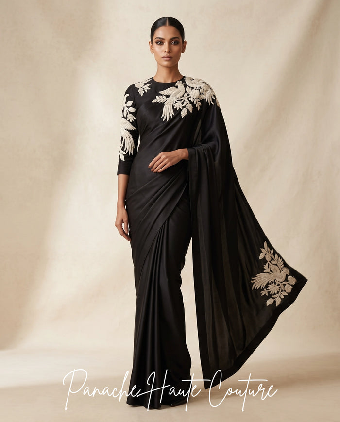 Noir Éclat – Handcrafted Satin Silk Saree