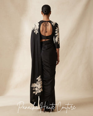 Noir Éclat – Handcrafted Satin Silk Saree