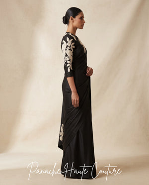 Noir Éclat – Handcrafted Satin Silk Saree