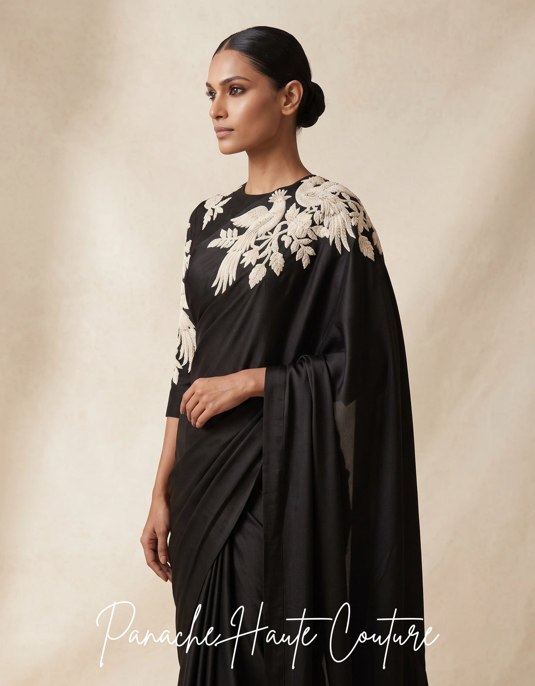 Noir Éclat – Handcrafted Satin Silk Saree craftsmanship detail