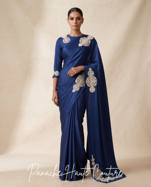 Sapphire Royale Satin Silk Saree | Panache Haute Couture