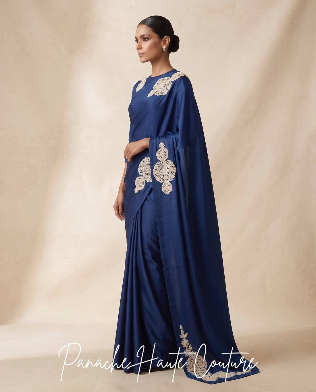Sapphire Royale Satin Silk Saree | Panache Haute Couture