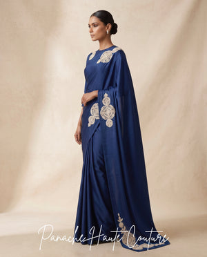 Sapphire Royale Satin Silk Saree | Panache Haute Couture
