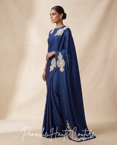 Sapphire Royale Satin Silk Saree | Panache Haute Couture