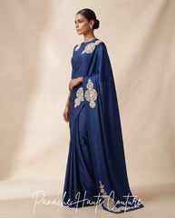 Sapphire Royale Satin Silk Saree | Panache Haute Couture