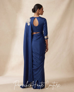 Sapphire Royale Satin Silk Saree | Panache Haute Couture