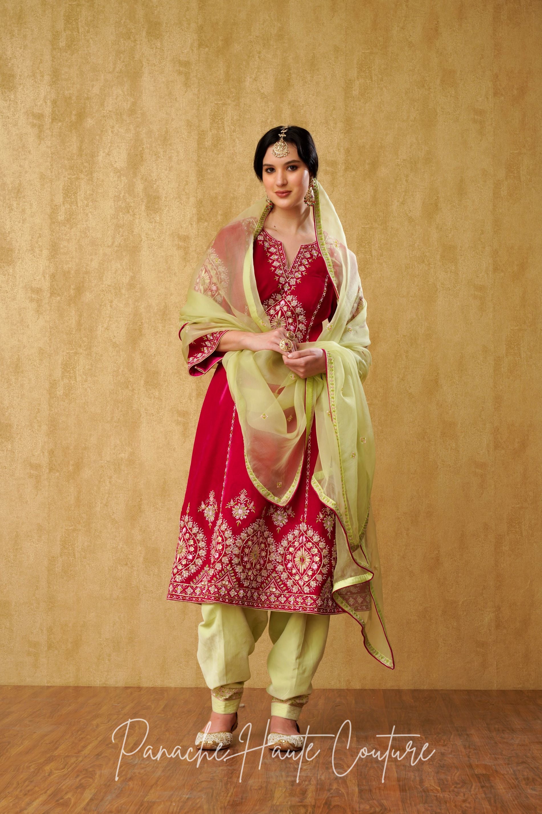Green Silk Mirror Work Punjabi Suit - Hijab Online