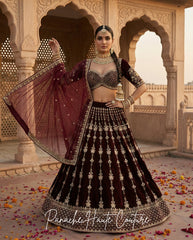 Burgundy Velvet Lehenga for Sangeet | Worldwide Shipping