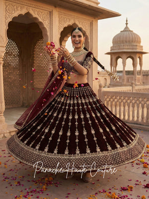 Burgundy Velvet Lehenga for Sangeet