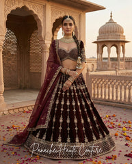 Burgundy Velvet Lehenga for Sangeet | Worldwide Shipping