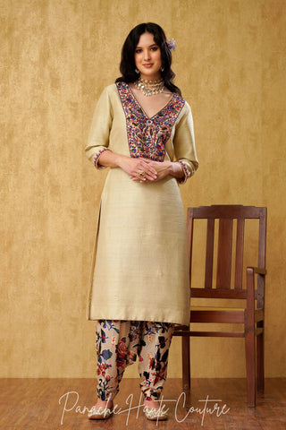 Chic and Elegant Light Beige Punjabi Suit Set