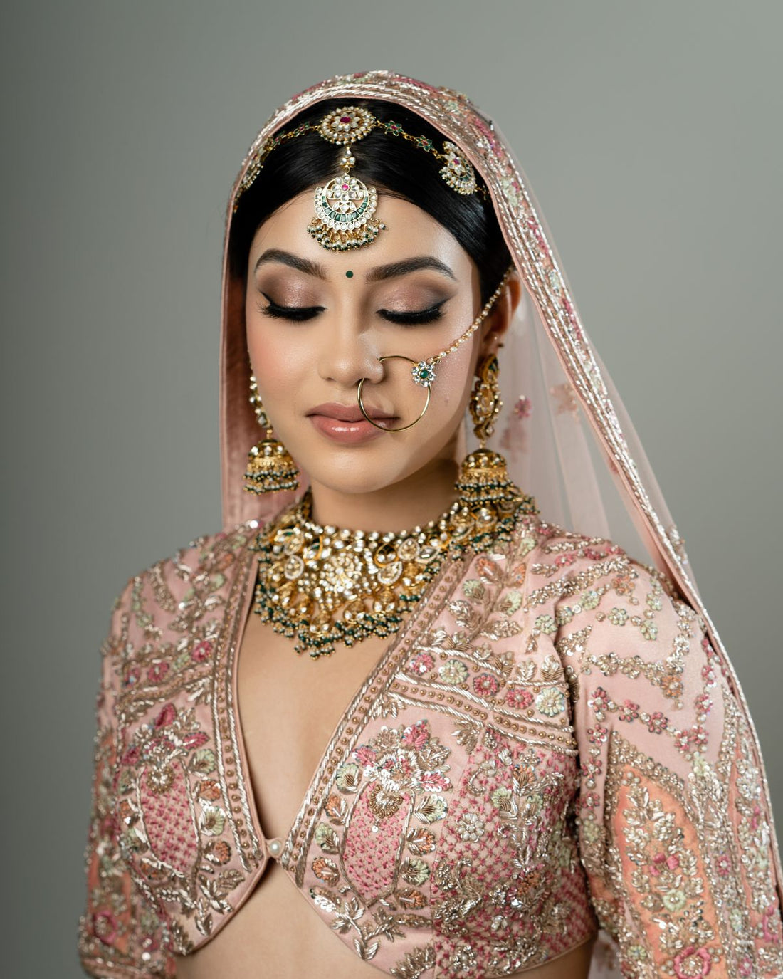 Jahanara Pink Bridal Lehenga – Tissue Zardozi Couture Lehenga hand-embroidery detail