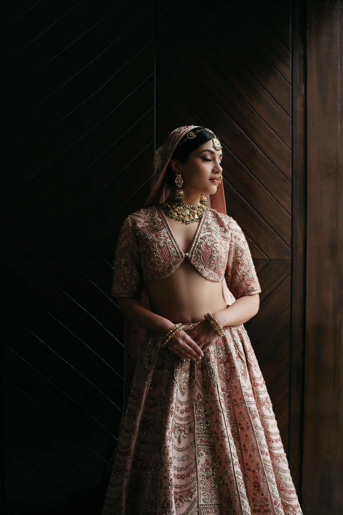 Jahanara Pink Bridal Lehenga – Tissue Zardozi Couture Lehenga styled with jewellery
