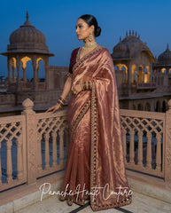 Damini – Burgundy Banarasi Silk Tissue Saree by Panache Haute Couture