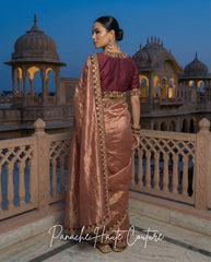 Damini – Burgundy Banarasi Silk Tissue Saree by Panache Haute Couture