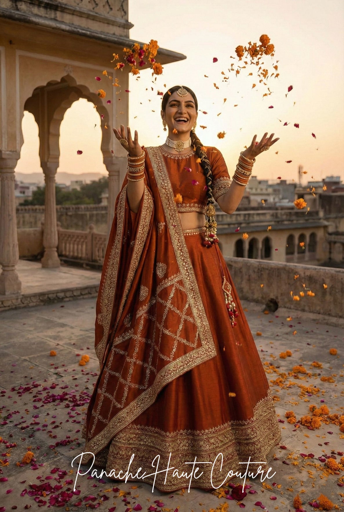 Rust Dupion Lehenga – Perfect for Sangeet &amp; Wedding Celebrations