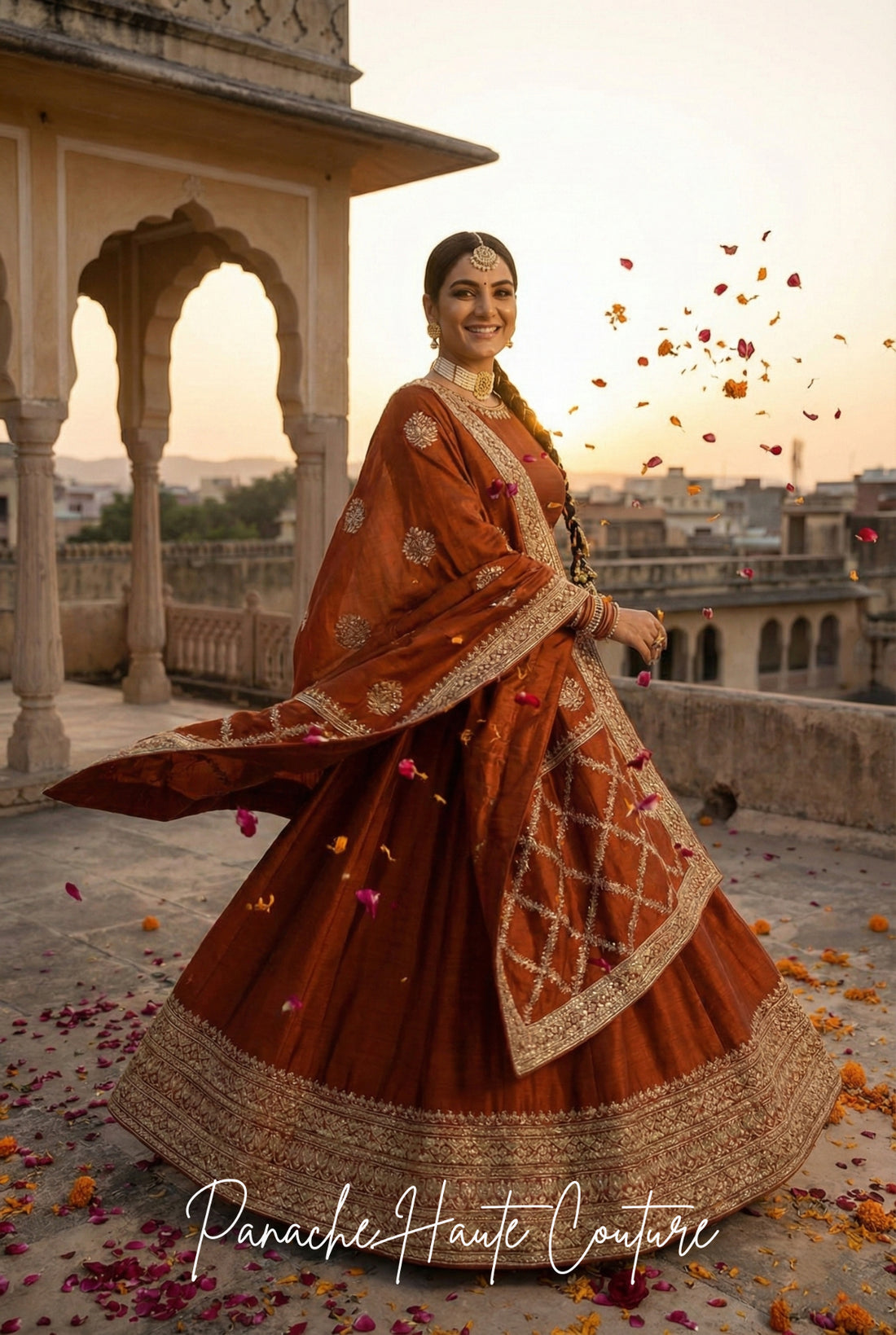 Rust Dupion Lehenga – Perfect for Sangeet &amp; Wedding Celebrations