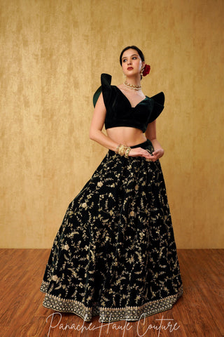 Buy Black Color Pure Georgette Fabric Lehenga Choli with Hand Work Online -  LEHV2767 | Appelle Fashion