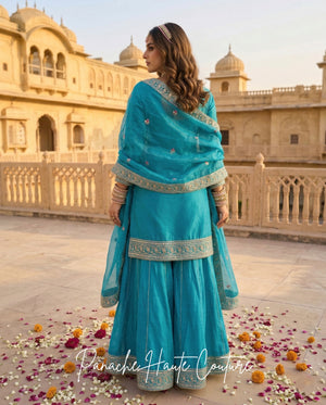 Evara Wedding Sharara Set in Blue, Panache Haute Couture Sydney