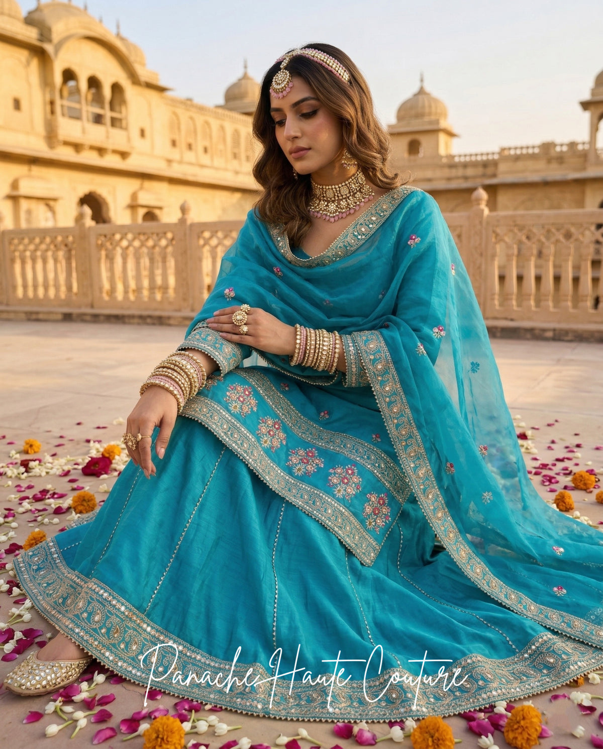 Evara Wedding Sharara Set in Blue, Panache Haute Couture Sydney