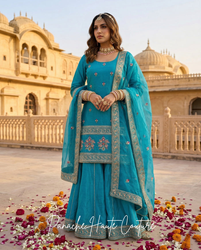 Evara Wedding Sharara Set in Blue, Panache Haute Couture Sydney
