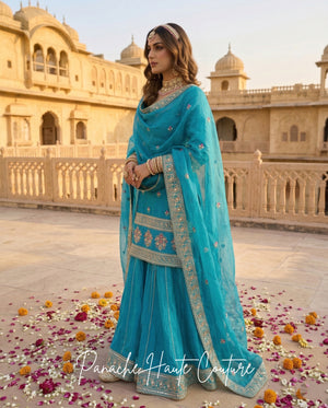 Evara Wedding Sharara Set in Blue, Panache Haute Couture Sydney