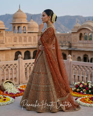Fizza Burnt Henna Net Contemporary Lehenga