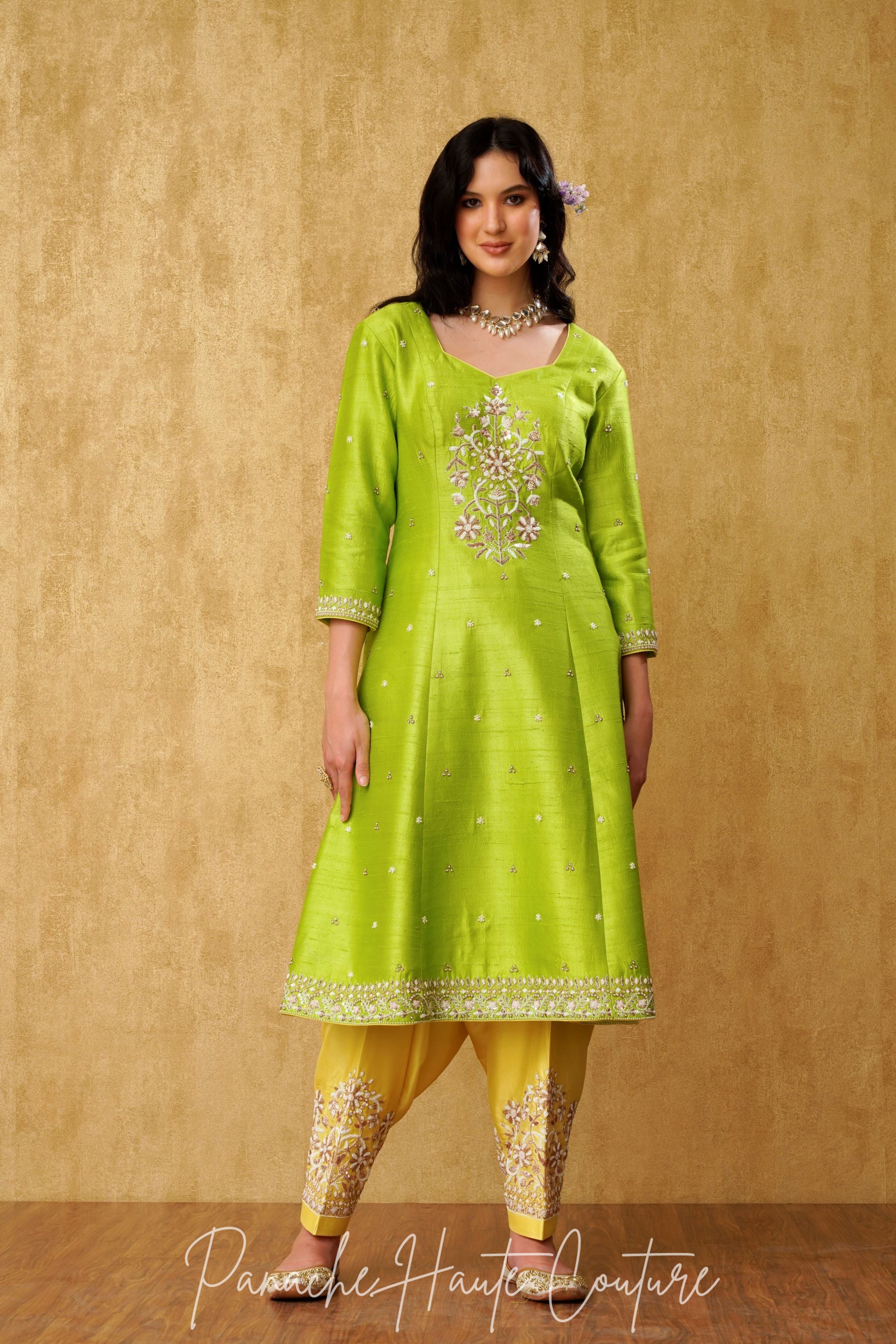 Fresh and Vibrant Lemon Green and Yellow Punjabi Suit
