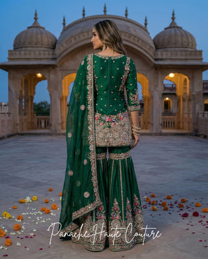 Emerald Green Silk Dupion Bridal Gharara Set