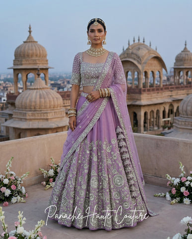 Heer Lavender Dupion Silk Bridal Lehenga Set Panache Haute Couture
