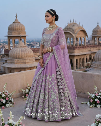 Heer Lavender Dupion Silk Bridal Lehenga Set Panache Haute Couture