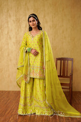 Lime Green Color Wedding Sharara Set Falak