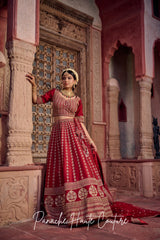 Maroon Lohita Lehenga in Dupion with Marodi & Kasab Work