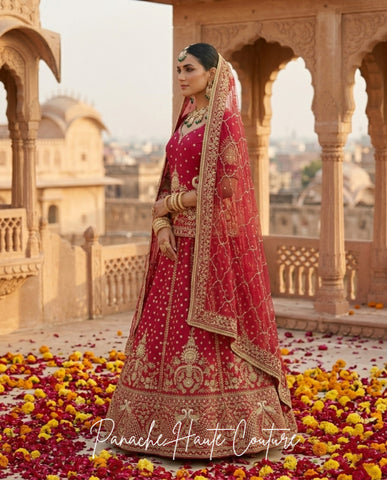 Magenta Pink Zardozi Lehenga Set with Net Dupatta for Punjabi Brides