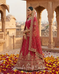 Magenta Pink Zardozi Lehenga Set with Net Dupatta for Punjabi Brides