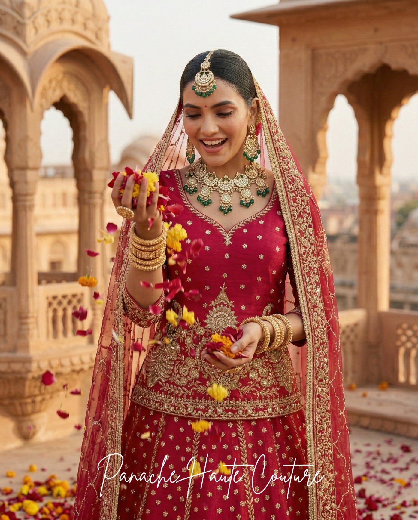 Magenta Pink Zardozi Lehenga Set with Net Dupatta for Punjabi Brides